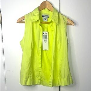 Columbia Yellow Notched Collar Button Down Shirt Small